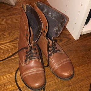 Brown leather lace up combat boots